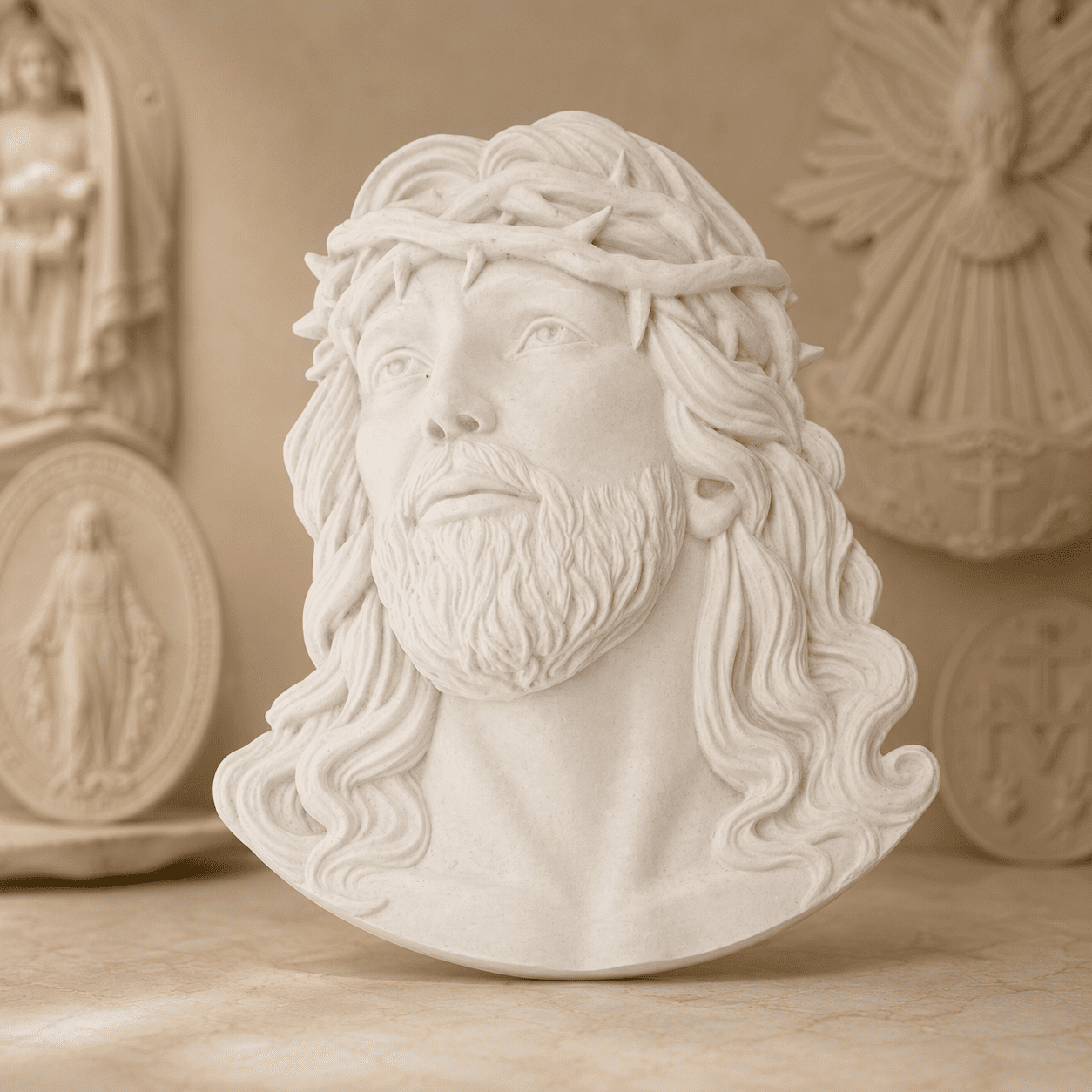 Fabricação em gesso com molde simples — busto de Cristo